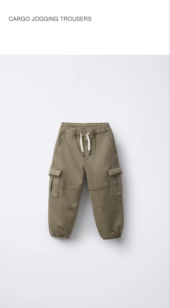 ZARA Kids Cargo Pants Size 3 (98cm) (Category: Babies & Kids Fashion) located in Nabua. Submitted by fourpreloved_ (Listing ID 1454150376, Image 1). Description: - Zara Khaki Cargo Pants - Size 3 (98cm) - Elastic waistband with drawstring - Two side cargo pockets - Elastic cuffs.