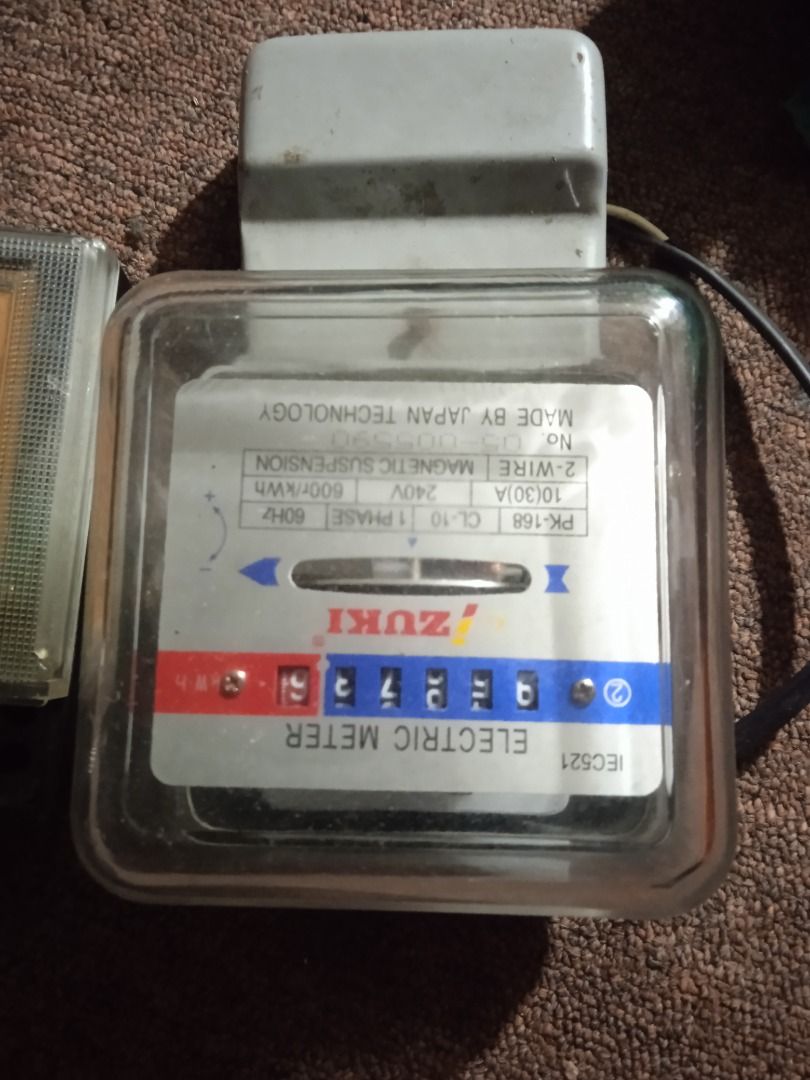 Zuki and Beblos Electric Meters (Category: Electrical, Adaptors & Sockets) located in Caloocan City. Submitted by gelo09990 (Listing ID 1454183686, Image 2). Description: Selling two electric meters. One is a Zuki brand, 2-wire, 240V, 60Hz. The other is a Beblos brand, single phase static kwh meter, 220V, 19(40)A, 60Hz. Both appear to be functional. Great for projects or replacements..