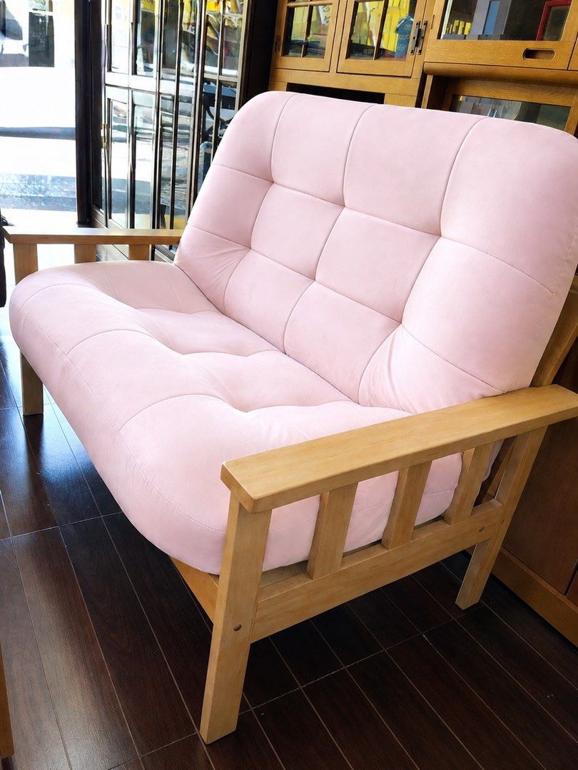 2 seaters Sofa/Recliner (Category: Sofas) located in Cavite. Submitted by pussycat_doll26 (Listing ID 1434945339, Image 3). Description: - Stylish pink velvet sofa - a tufted design on the seat and backrest - washable cover/recliner cushion - detachable cushion can be a floor couch - Light wood frame and armrests - Adds elegance to any living space - Designed for comfort and style Note!! All of our Items are 2nd hand, Please manage your expectati