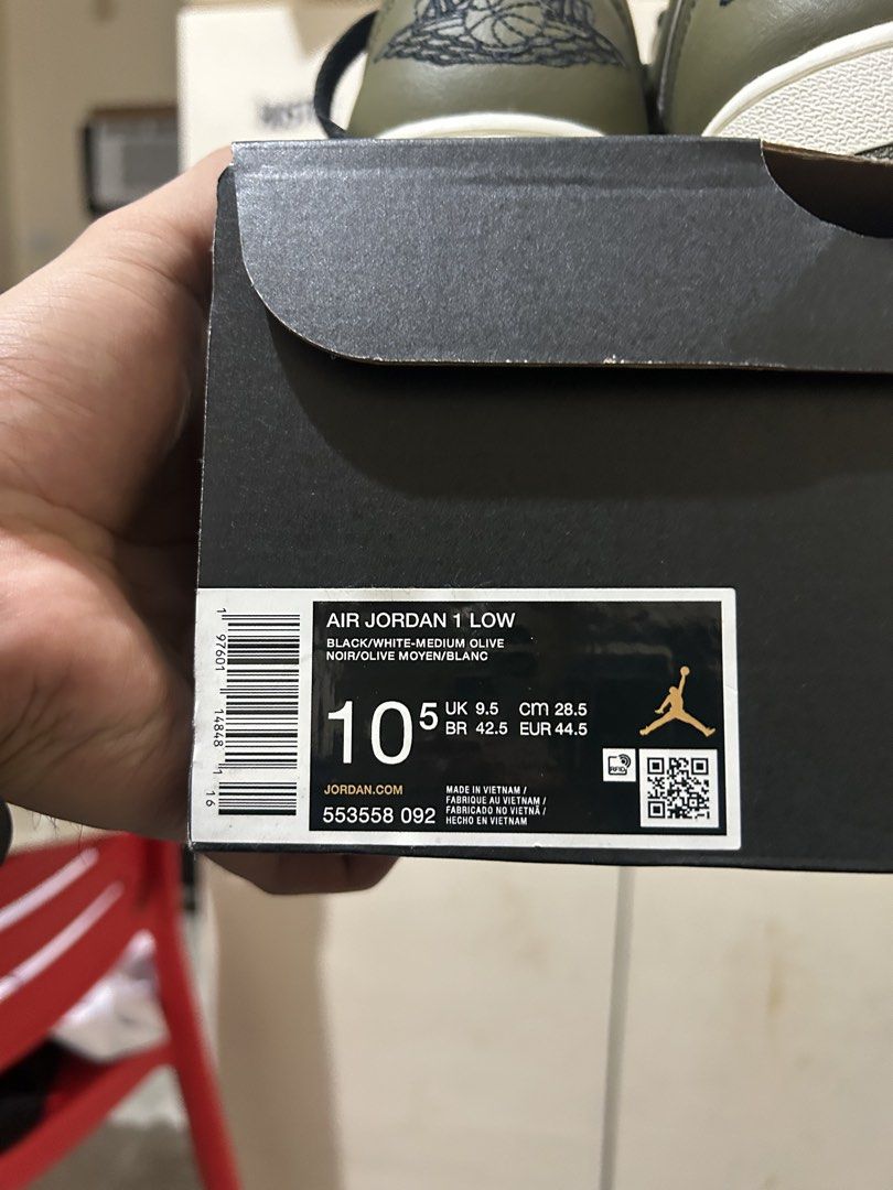 Air Jordan 1 Low Olive Green (Category: Sneakers) located in Manila. Submitted by swagmaster_fein (Listing ID 1454342669, Image 3). Description: Authentic Air Jordan 1 Low sneakers Size: 10.5 US deadstock/for display only way below srp rfs: decluttering .