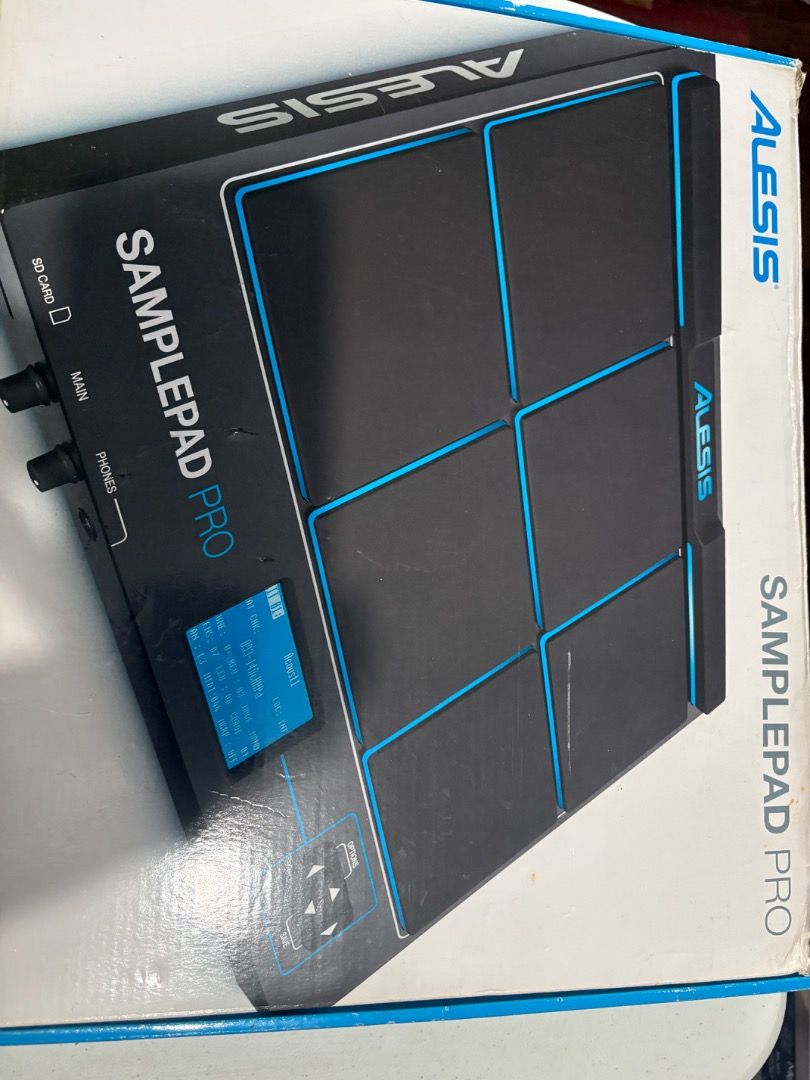 Alesis Sample Pad Pro (Category: Musical Instruments) located in Pasig City. Submitted by chingketeesph (Listing ID 1454206183, Image 1). Description: - Alesis SamplePad Pro with 8 velocity-sensitive pads. - Includes: Power adapter, extra screws for stand mount -No SD card included -Default drum presets are loaded Condition: Good as new, the drum pad is smooth without scratches Freebies: 1. Bass drum kick pedal 2. Pair of Onix drumsticks 3. Extra