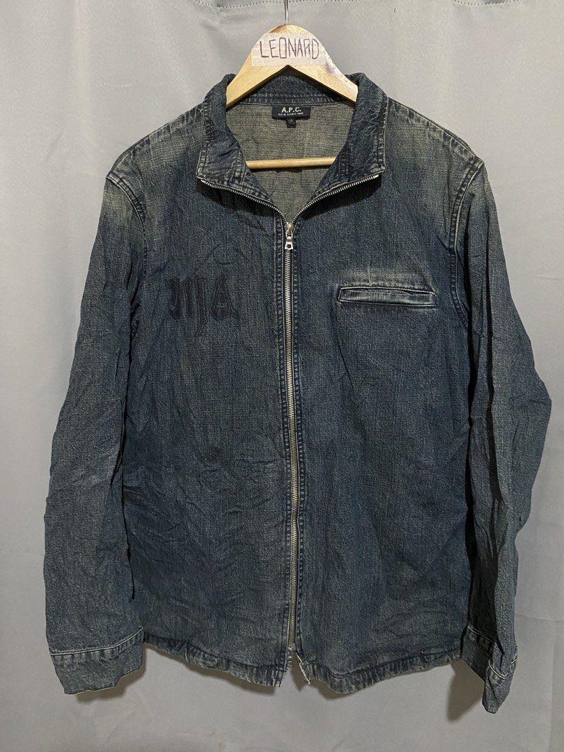 A.P.C. Denim Jacket Size 3 (Category: Coats, Jackets and Outerwear) located in Binalbagan. Submitted by southsidethrift22 (Listing ID 1454309915, Image 1). Description: - Classic A.P.C. denim jacket - Size 3 can fit large to xl - Zip-up front closure - Single chest pocket - Attractive denim wash - Made in Tunisia - Refer to label for care instructions.