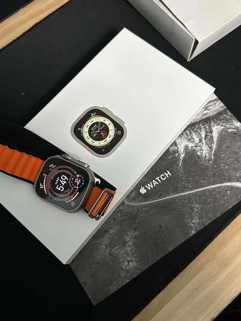 Apple Watch Ultra Gen 1 49mm GPS + Cellular with Orange Alpine Loop (Category: Wearables & Smart Watches) located in Manila. Submitted by js21trading (Listing ID 1454280385, Image 3). Description: - Apple Watch Ultra 1 (49mm) - GPS + Cellular capability - Comes with original orange Alpine Loop band - Includes original box and packaging - Ideal for workouts and everyday use 88 Battery Health with box and paperbag FIX FIX FIX MANILA AREA .