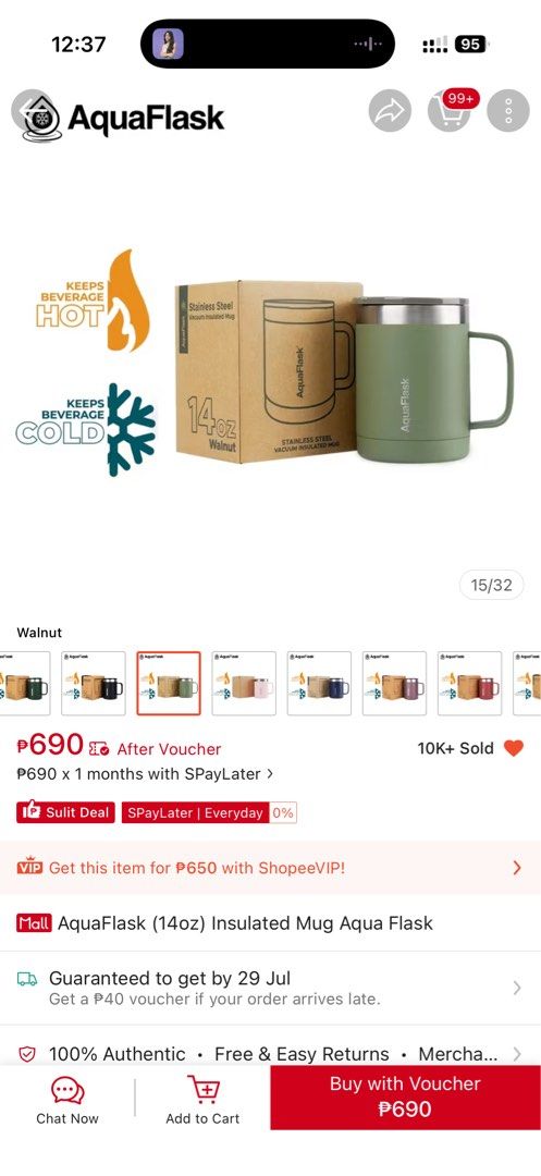 Aquaflask Insulated Mug (Category: Water Bottles & Tumblers) located in Caloocan City. Submitted by katherinep18635 (Listing ID 1454280523, Image 3). Description: - Brand: Aquaflask - Type: Insulated Mug - Color: Moss Green - Material: Stainless Steel - Feature: Vacuum Insulated - Benefit: Keeps beverages hot or cold - Condition: Brand new, comes with original box.