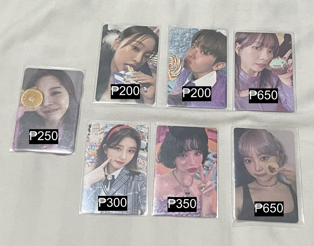 Assorted Kpop Photocards (Category: K-Wave Merchandise) located in Rosario. Submitted by vampkitsch (Listing ID 1454283896, Image 1). Description: ⤷ negotiable if payo | -₱100 if getting 2+ ⤷ some pcs have minor damage ⤷ dm me for more inquiries! ⤷ also willing to trade to kazuha lollipop.
