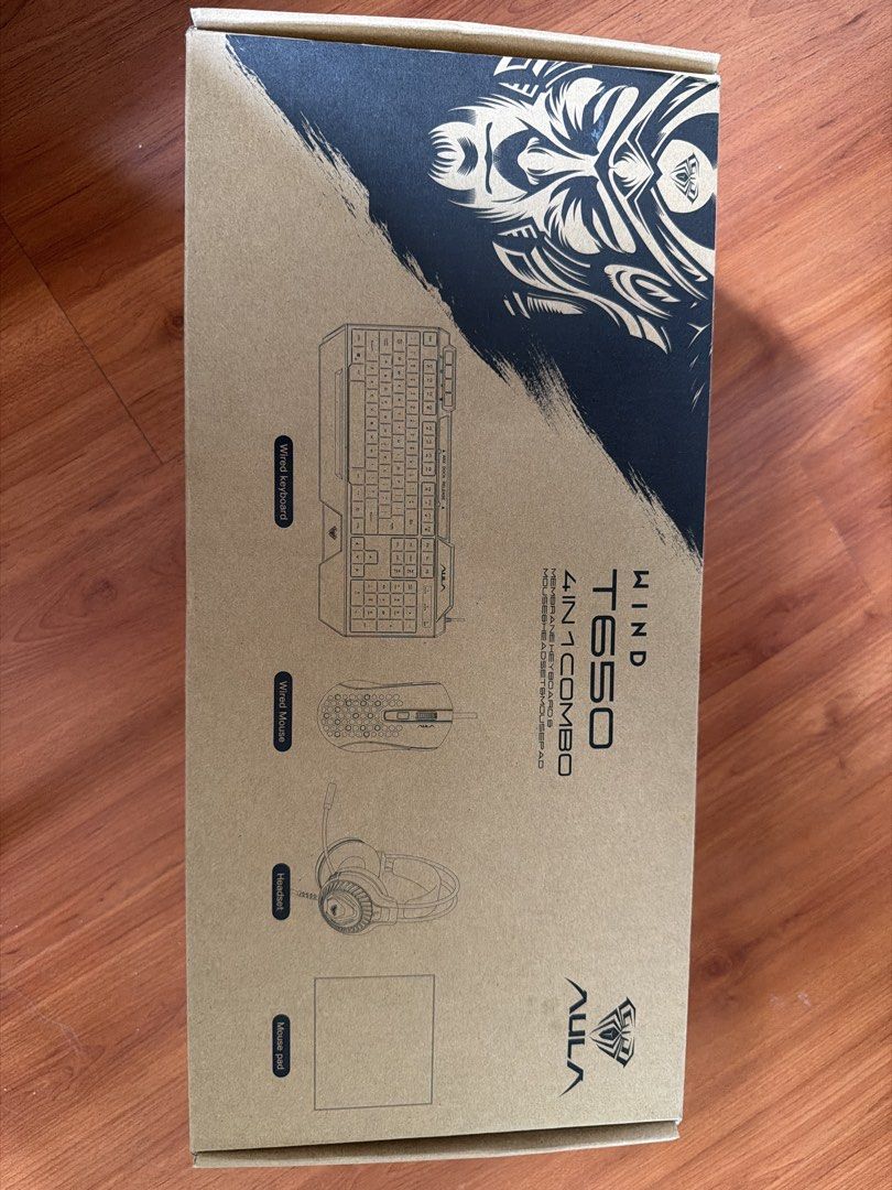 AULA WIND T650 4-in-1 Gaming Combo Keyboard Mouse Headset Mousepad (Category: Computer Keyboard) located in Paranaque City. Submitted by mgn.1997 (Listing ID 1454244621, Image 1). Description: - AULA WIND T650 4-in-1 Combo - Includes: Wired Keyboard, Wired Mouse, Headset, Mousepad - All items are from the T650 model - Perfect for gaming setups - Box clearly displays contents.