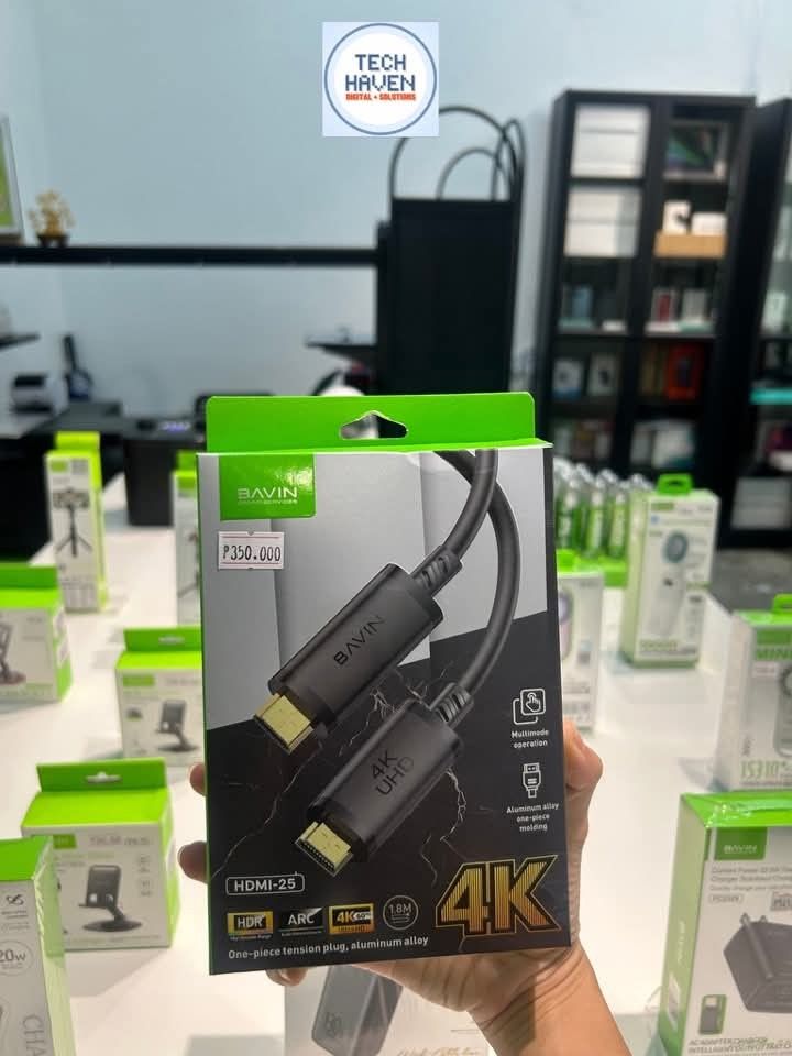 BAVIN HDMI-25 4K UHD HDMI Cable (Category: Cables & Adaptors) located in Quezon City. Submitted by emem_00 (Listing ID 1454238889, Image 1). Description: - BAVIN HDMI Cable - Supports 4K UHD Resolution - HDR and ARC Compatible - Cable Length: 1.8 meters - Features: One-piece tension plug, Aluminum alloy construction - Ideal for premium video and audio experiences.