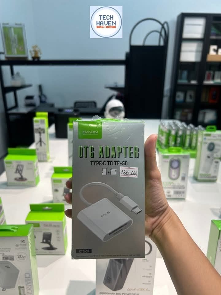 Bavin OTG Adapter Type-C to TF/SD Card Reader (Category: Cables & Adaptors) located in Manila. Submitted by emem_00 (Listing ID 1454238139, Image 1). Description: - Bavin OTG Adapter - Connects Type-C devices to TF and SD cards - Ideal for transferring photos, videos, and files - Model: OTG-34.