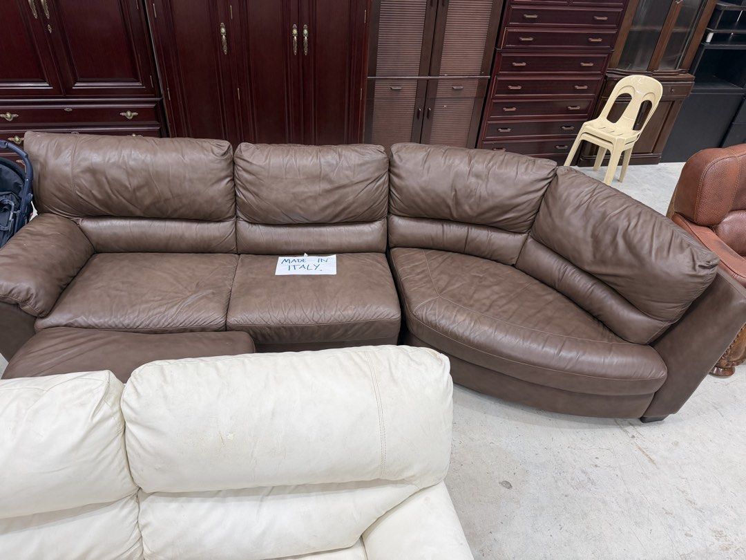 Brown Leather Sectional Sofa with Ottoman - Made in Italy (Category: Sofas) located in Manila. Submitted by furnitured (Listing ID 1454209331, Image 3). Description: - Comfortable brown leather sectional sofa - Includes matching ottoman - Made in Italy - Ideal for living rooms or lounges - Plenty of seating space - Soft and durable leather - Ready for a new home.