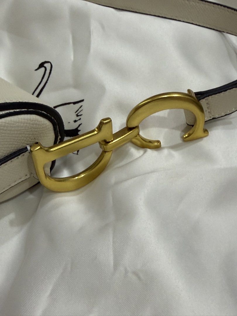 Christian Dior Saddle Bag White Leather Gold Hardware (Category: Luxury Bags & Wallets) located in Pasig City. Submitted by peonyfield (Listing ID 1454318399, Image 3). Description: Comes with original dust bag.