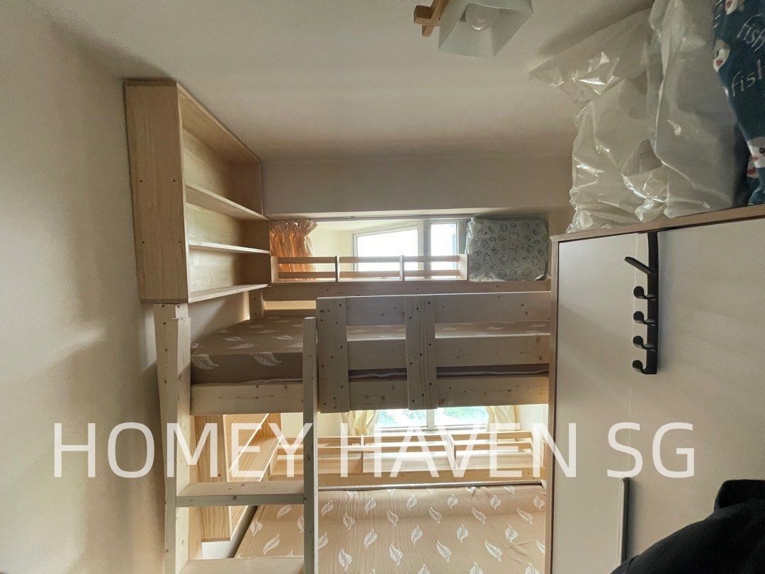 Custom Solid Pine Bunk Bed | Custom Height Length Width (Category: Bed Frames & Mattresses) located in Singapore. Submitted by chetgrates31684 (Listing ID 1454215619, Image 2). Description: Brand‑new custom‑made solid pine bunk bed🛏️ Suitable for worker quarters & children bedroom. ✅ Fully customisable: height, length, width, bed length can be shortened ✅ Available styles: bunk bed, loft bed, worker bed 📐Size & Price (SGD): ▫️80cm×200cm : S$495
