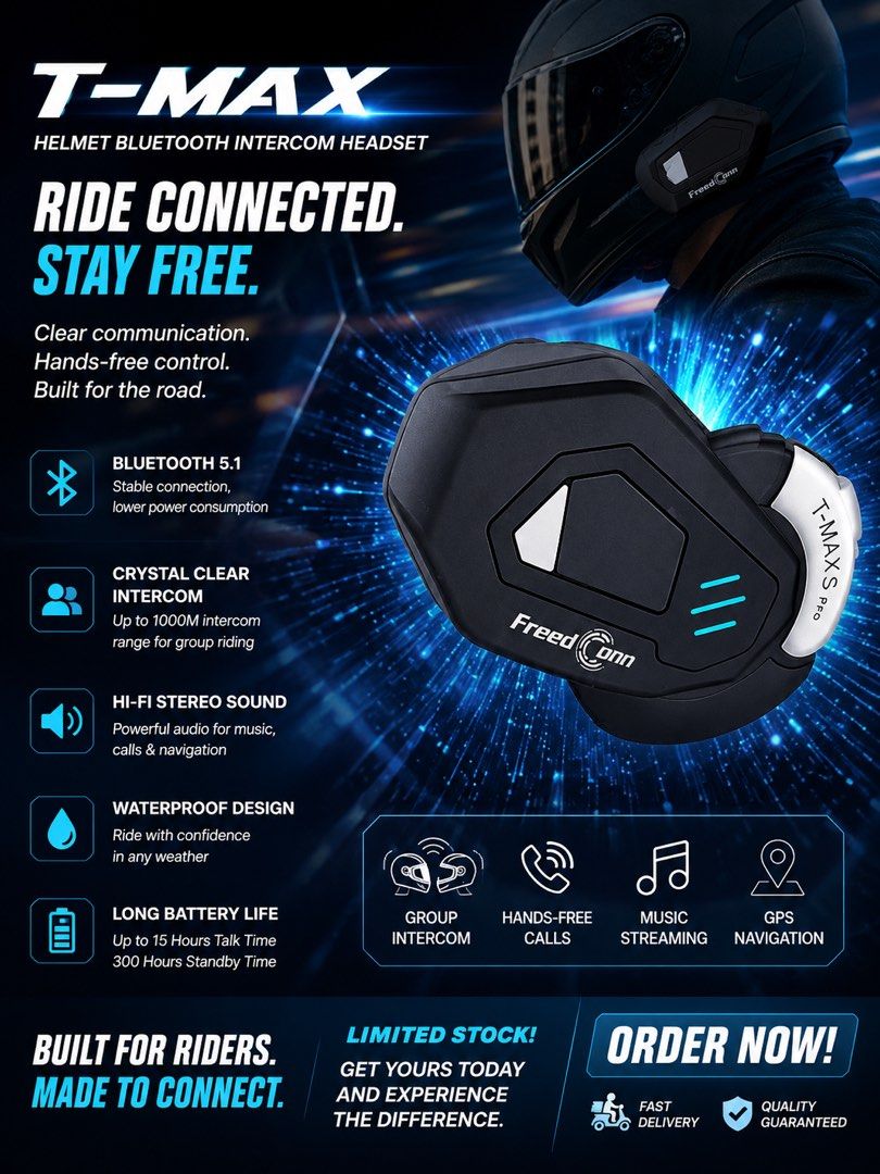 FreedConn T-MAX Helmet Bluetooth Intercom Headset (Category: Headphones & Headsets) located in Mandaluyong City. Submitted by fierceshark.44ce3c (Listing ID 1454254207, Image 2). Description: - Stay connected on your rides with FreedConn T-MAX helmet Bluetooth intercom. - Enjoy clear, hands-free communication. - Bluetooth 5.1 for stable connection and lower power consumption. - Crystal clear intercom up to 1000m range. - -Fi stereo sound for imme