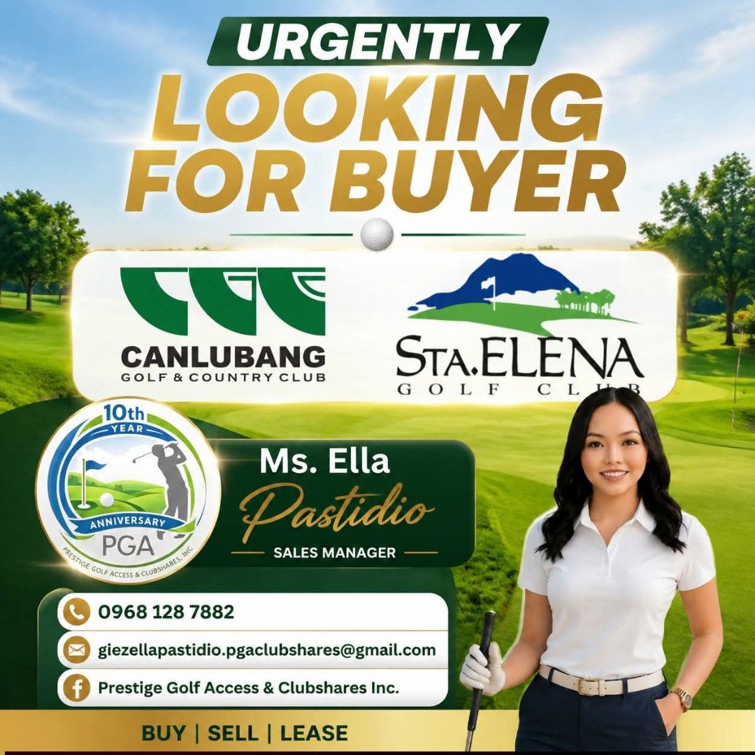 Golf Shares Available (Category: Golf) located in Manila. Submitted by giezellamp (Listing ID 1454199715, Image 1). Description: ⛳ 𝐔𝐑𝐆𝐄𝐍𝐓𝐋𝐘 𝐋𝐎𝐎𝐊𝐈𝐍𝐆 𝐅𝐎𝐑 𝐁𝐔𝐘𝐄𝐑𝐒! We're currently looking for qualified buyers for 𝐂𝐚𝐧𝐥𝐮𝐛𝐚𝐧𝐠 𝐆𝐨𝐥𝐟 & 𝐂𝐨𝐮𝐧𝐭𝐫𝐲 𝐂𝐥𝐮𝐛 and 𝐒𝐭𝐚. 𝐄𝐥𝐞𝐧𝐚 𝐆𝐨𝐥𝐟 𝐂𝐥𝐮𝐛 shares. If you're interested in owning a premium golf club membership, this is a great opportunity. Message today for pric