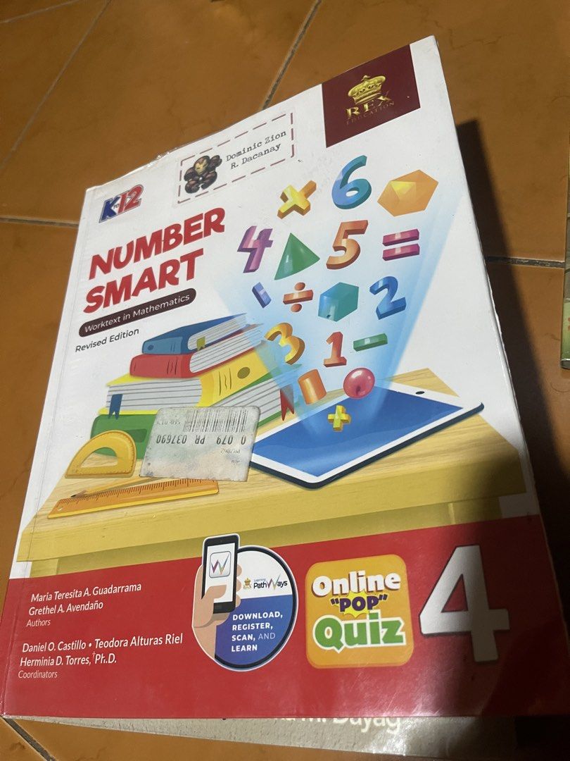 Grade 4 Workbooks: Math, English, Filipino, Science (Category: Textbooks) located in Malabon City. Submitted by charlize.ph (Listing ID 1454198724, Image 2). Description: - Grade 4 workbook bundle - Includes: Number Smart (Math), Pinagyamang Pluma (Filipino), Integrated English, Cyber Science - All are revised editions - Ideal for extra practice or homeschooling needs.