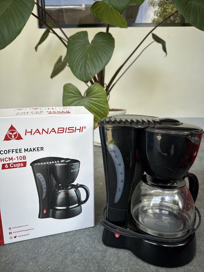 Hanabishi Coffee Maker HCM-10B 6 Cups (Category: Coffee Machines & Makers) located in Manila. Submitted by luxe_aethel (Listing ID 1454305562, Image 1). Description: - Hanabishi Coffee Maker (Model: HCM-10B) - Makes up to 6 cups of coffee - Color: Black - Includes original box - Ideal for your daily coffee ritual.