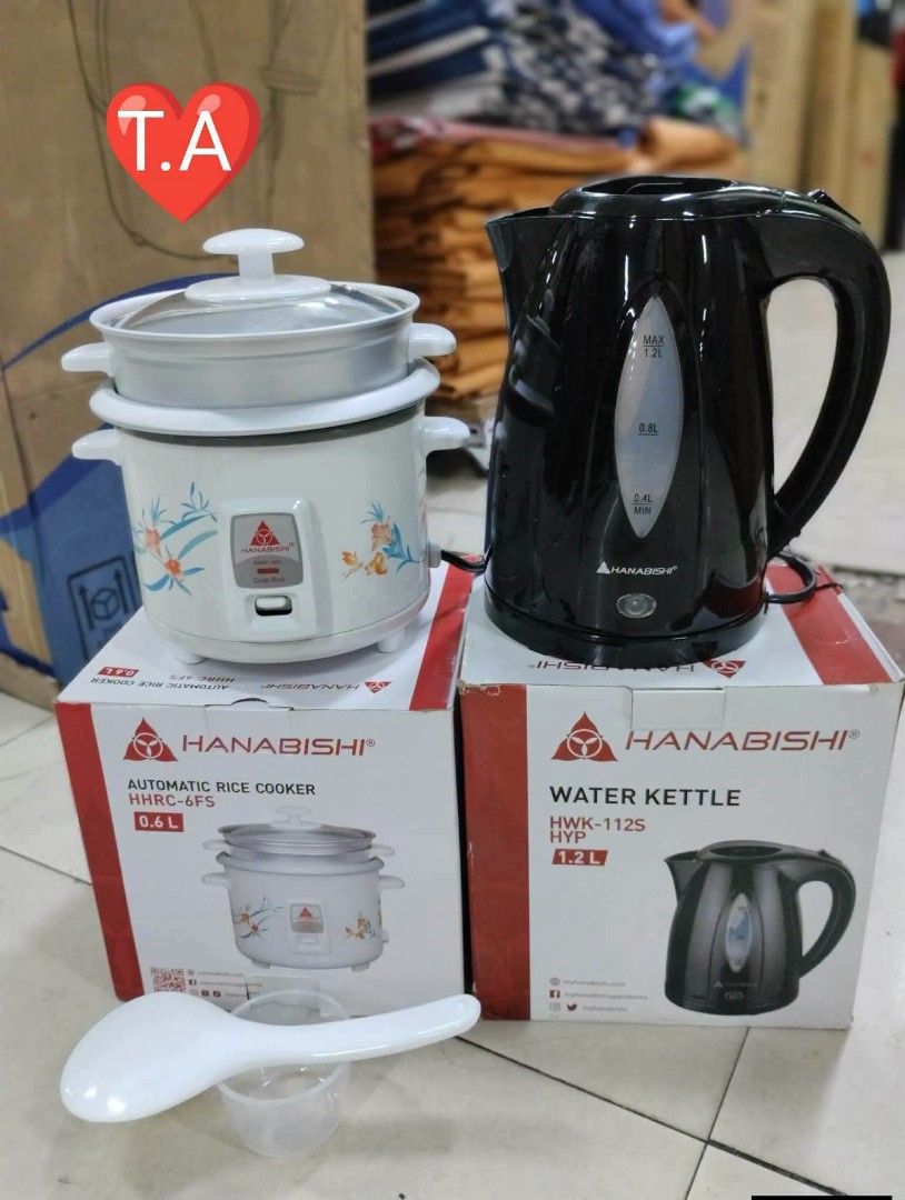 Hanabishi rice cooker & electric kettle (Category: Other Kitchen Appliances) located in Manila. Submitted by haideshop (Listing ID 1454311679, Image 2). Description: Original hanabishi Inclusions Mini Rice cooker with steamer Mini Kettle 1.2L With 1 year warranty Good quality.