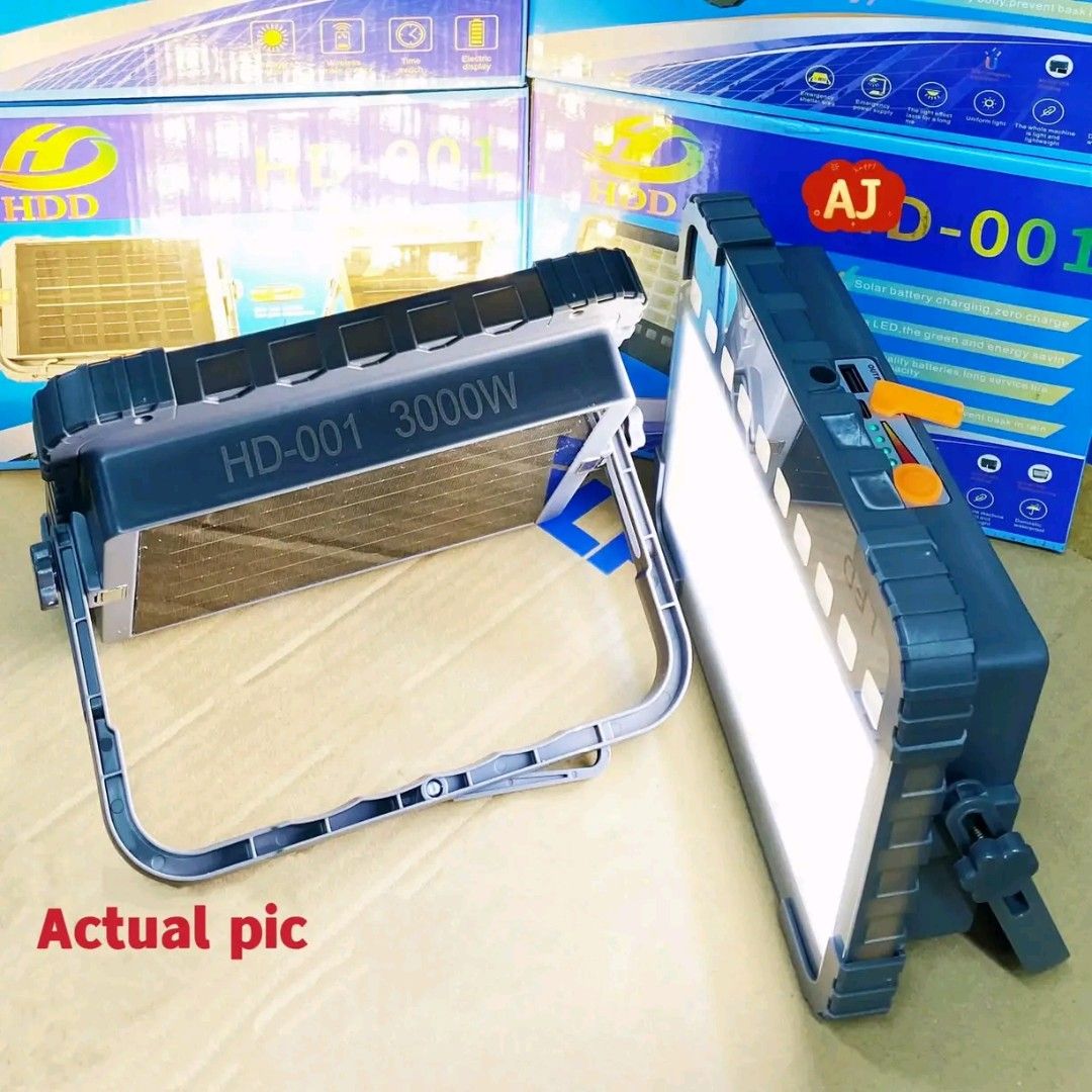 HDD HD-001 3000W LED Work Light Solar Charging (Category: Lighting) located in Manila. Submitted by marvieobordo (Listing ID 1454264788, Image 2). Description: - Super Bright 3000W LED Work Light (Model HD-001) - Dual Charging: Solar or USB - 5 Light Modes + Stepless Dimming - Built-in Power Bank to Charge Your Phone - IP66 Waterproof Rating - Ideal for Outdoor Work, Camping, and Emergencies.