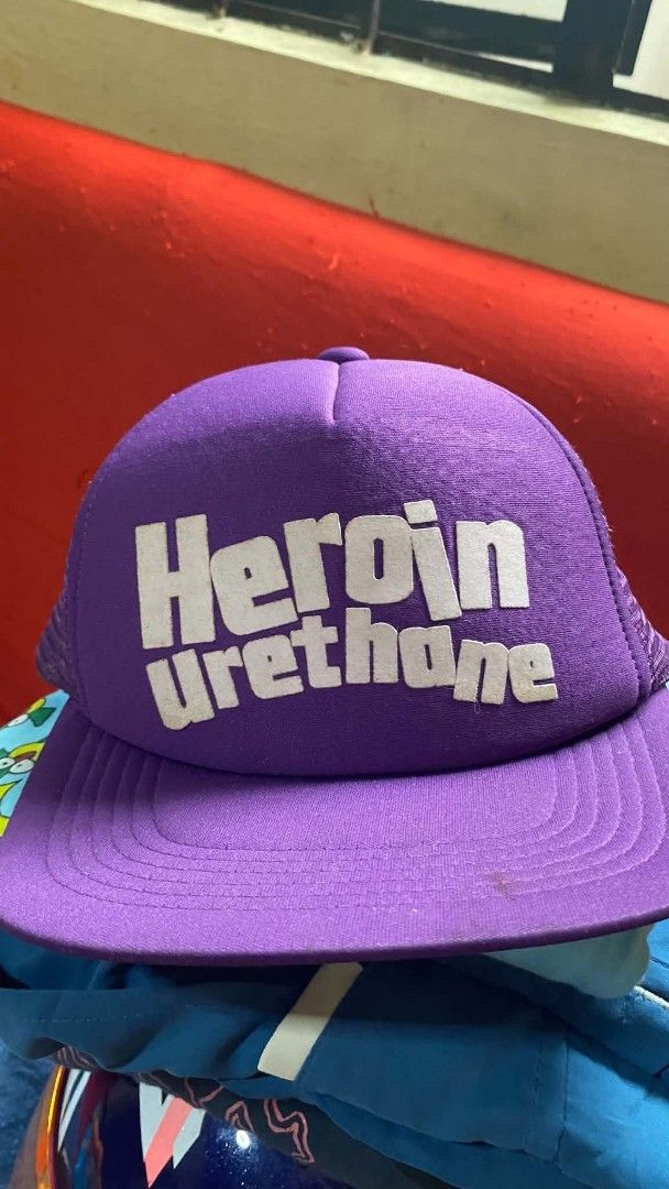 Heroin Urethane Powell Peralta Purple Trucker Hat (Category: Caps & Hats) located in Bulacan. Submitted by rondeez (Listing ID 1454294476, Image 1). Description: - Purple trucker cap - Features Heroin Urethane and Powell Peralta graphics - Breathable mesh back - Adjustable snapback closure - Shows some signs of wear, but plenty of life left - Perfect for skaters and streetwear fans.