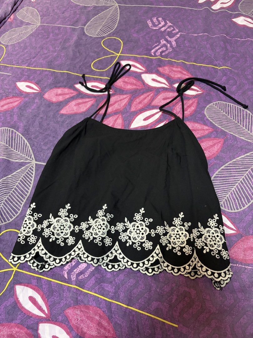 H&M Embroidered Tie Strap Top (Category: Others Tops) located in Quezon City. Submitted by morespace555 (Listing ID 1454274050, Image 2). Description: Worn once only .