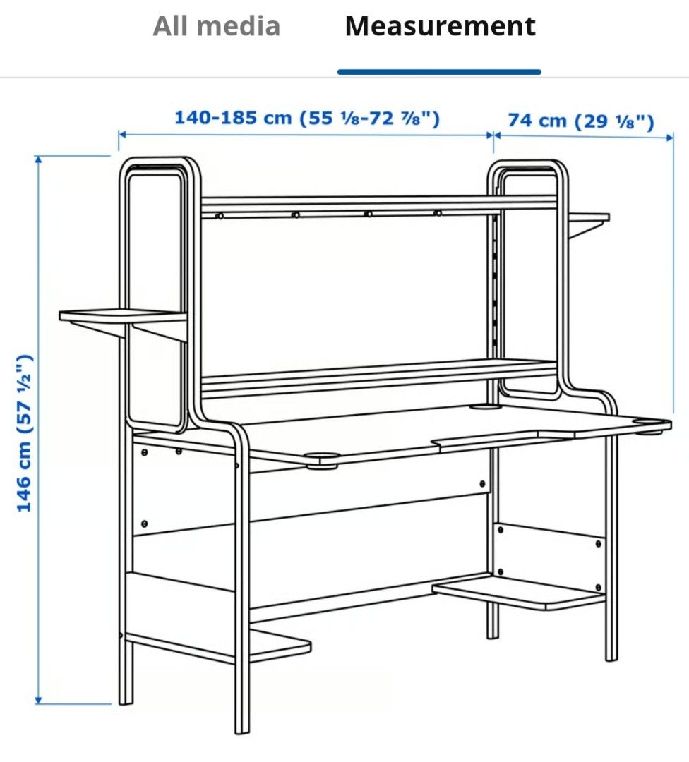 IKEA FREDDE Gaming Desk Black 140-185cm, Furniture & Home Living ...