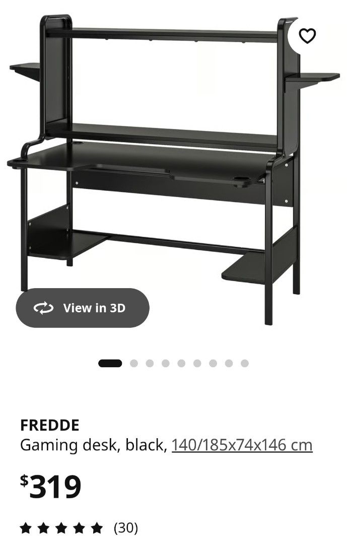 IKEA FREDDE Gaming Desk Black 140-185cm, Furniture & Home Living ...