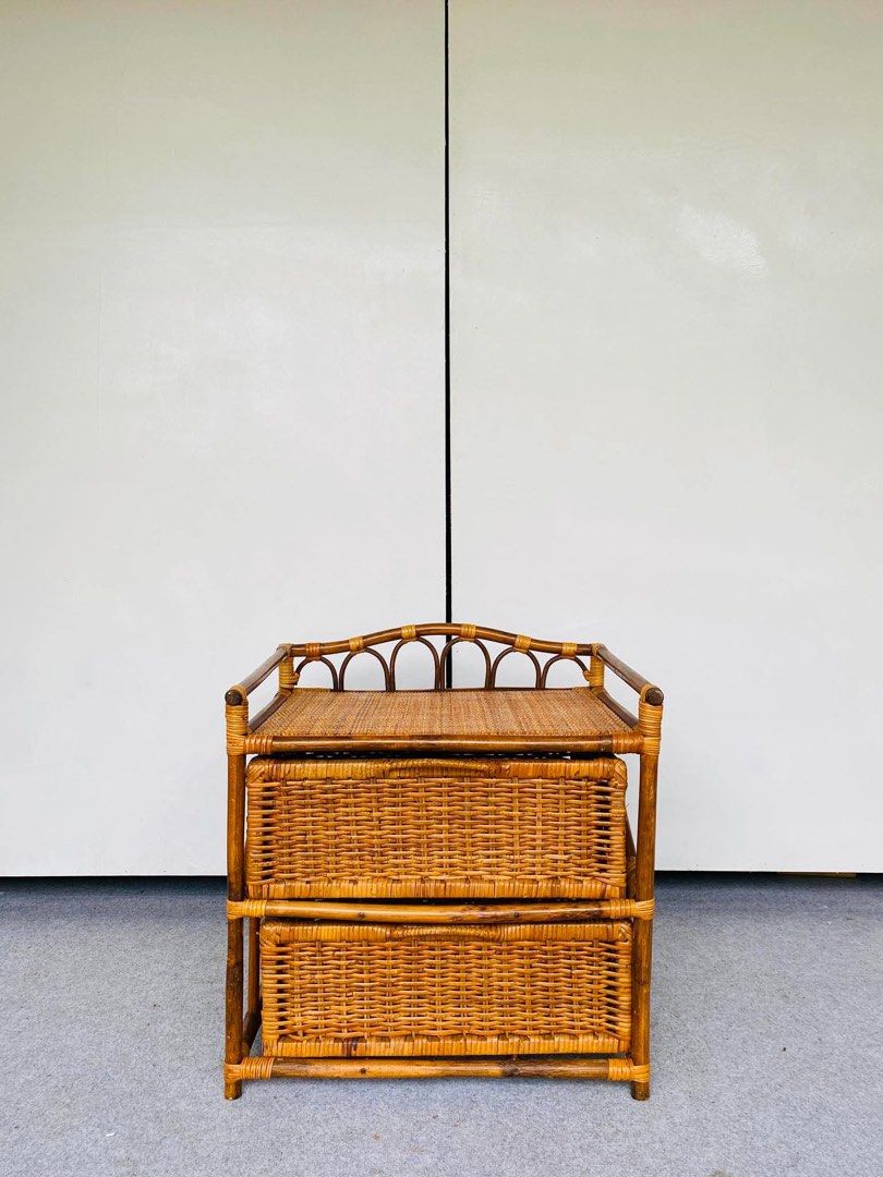 “JAPAN SURPLUS” RATTAN BEDSIDE TABLE DRAWER (Category: Shelves, Cabinets & Racks) located in Bulacan. Submitted by monmon555 (Listing ID 1454347319, Image 3). Description: “JAPAN SURPLUS” RATTAN BEDSIDE TABLE DRAWER SIZE: 22L” x 16W” x 21H” inches (AS-IS ITEM) IN GOOD CONDITION.
