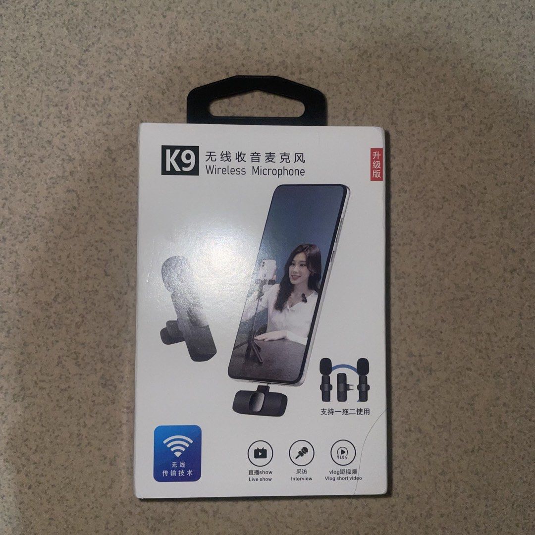 K9 Wireless Microphone for iPhone Live Show Interview Vlog (Category: Microphones) located in Manila. Submitted by warmrabbit_4eaf54 (Listing ID 1454355361, Image 1). Description: - K9 Wireless Microphone (Upgraded Version) - Supports Live Shows, Interviews, and Vlog Short Videos - Advanced Wireless Transmission Technology - Plug and Play for Easy Setup - Essential for Content Creators.