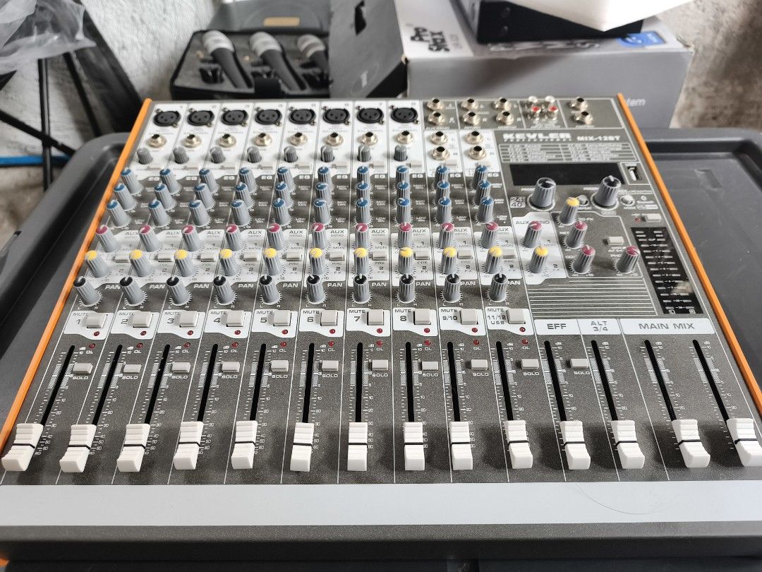 KEVLER MXBT12 Audio Mixer (Category: Other Audio Equipment) located in Quezon City. Submitted by darkillumi96099 (Listing ID 1454237240, Image 1). Description: - 12 Channels with EQ and Built-in Effects - Ideal for Live Sound or Studio Recording - All Faders and Knobs Intact - Tested and Fully Functional - Ready for Your Next Gig or Session pick up only commonwealth area.
