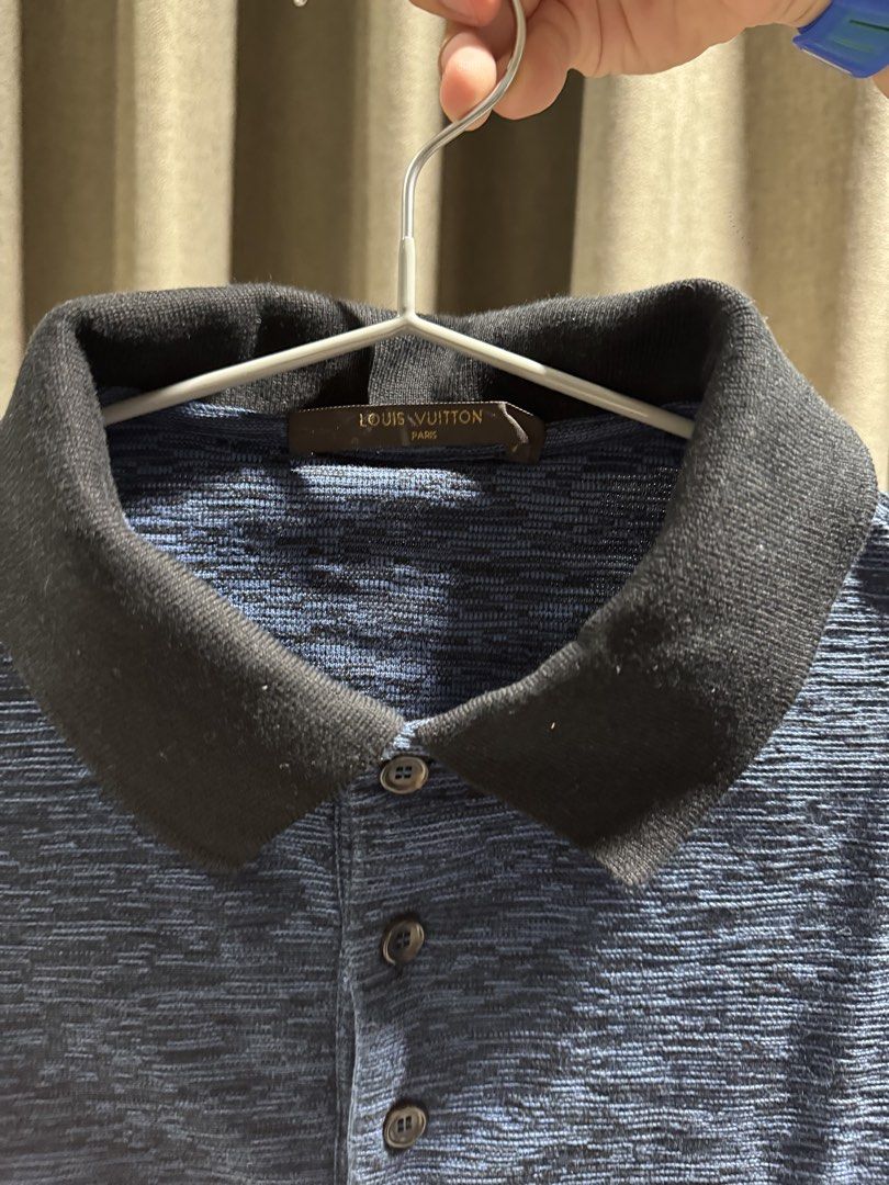 Louis Vuitton Monogram Polo Shirt - Blue (Category: Luxury Apparel) located in Manila. Submitted by rb.declutters (Listing ID 1454346510, Image 2). Description: - Blue Louis Vuitton polo shirt - Textured fabric - Black collar - Small embroidered LV logo on hem - Made in Italy - Size: L.