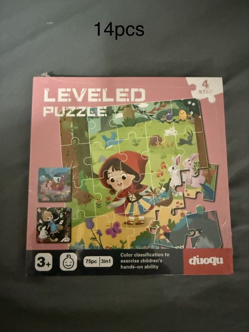 Magnetic Puzzles for Kids (3+ Years) (Category: Board Games & Puzzles) located in Paranaque City. Submitted by bratty.20 (Listing ID 1454196886, Image 1). Description: - Set of 5 Duoqu Leveled Puzzles - Ideal for ages 3 and up - Helps develop children's hands-on ability - Enhances color classification skills - Each puzzle is shrink-wrapped and sealed - Features various themes: Little Red Riding Hood, animals, and dinosaurs.