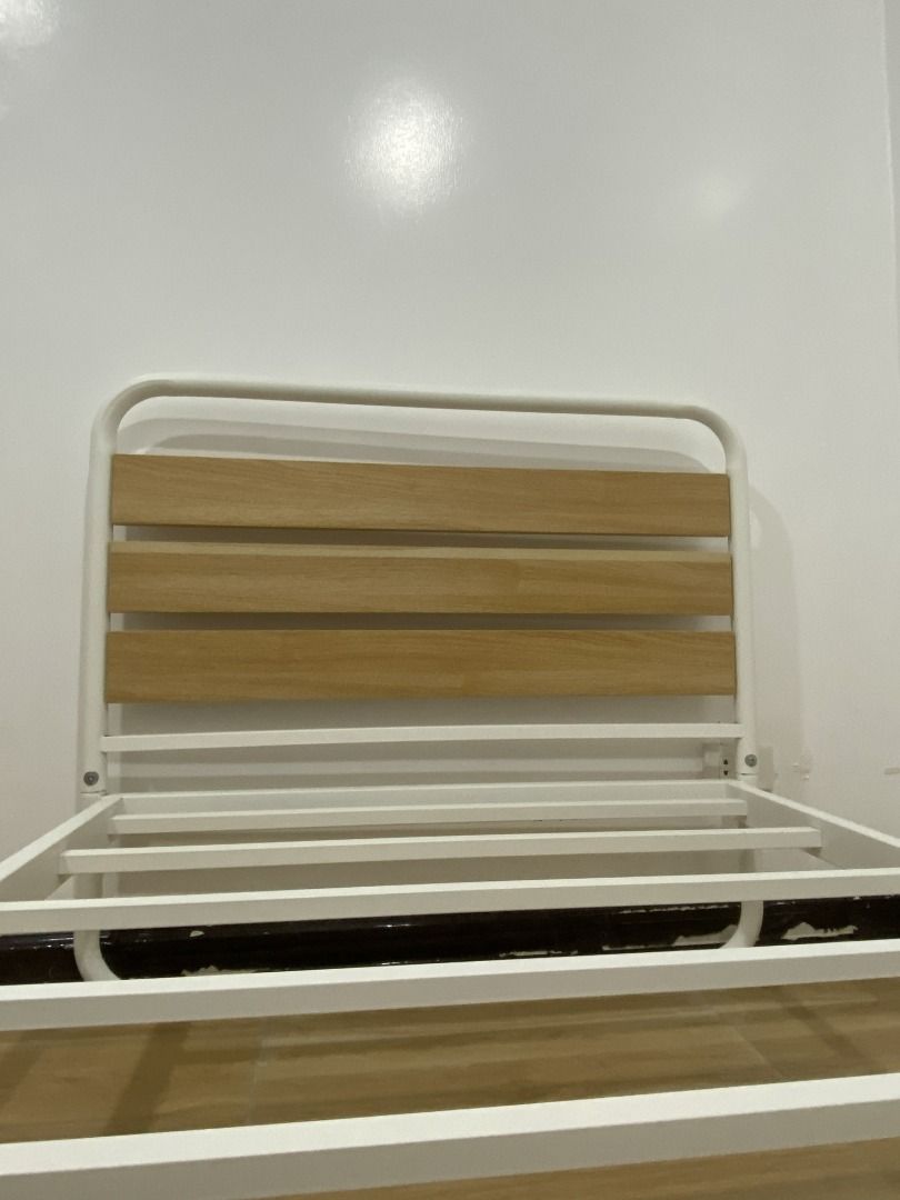 Mandaue Foam Henrik Bed Frame – Solid Wood Single (Category: Bed Frames & Mattresses) located in Baguio. Submitted by thriftntrend. (Listing ID 1454277995, Image 2). Description: Original price: 6,700.00 PRELOVED & WELL-LOVED Single Bed 36x75" Width: 92 cm Depth: 196.9 cm Height: 90 cm Mattress size: 36" x 75" Color: Matte White Weight capacity: 120kgs Reference photo from the official store: https://mandauefoam.ph/.