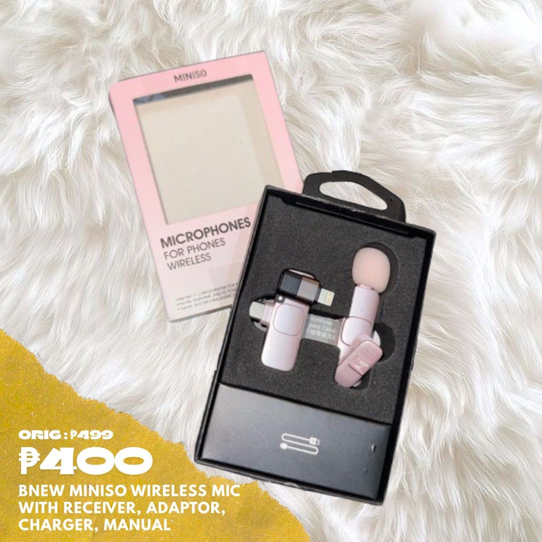 Miniso wireless mini mic (Category: Microphones) located in General Trias. Submitted by prodnadia (Listing ID 1454202445, Image 1). Description: Orig price: 499 Brand new, just opened Tested out Rfs: was totally indecisive when i was buying pa lang, i want to upgrade immediately .