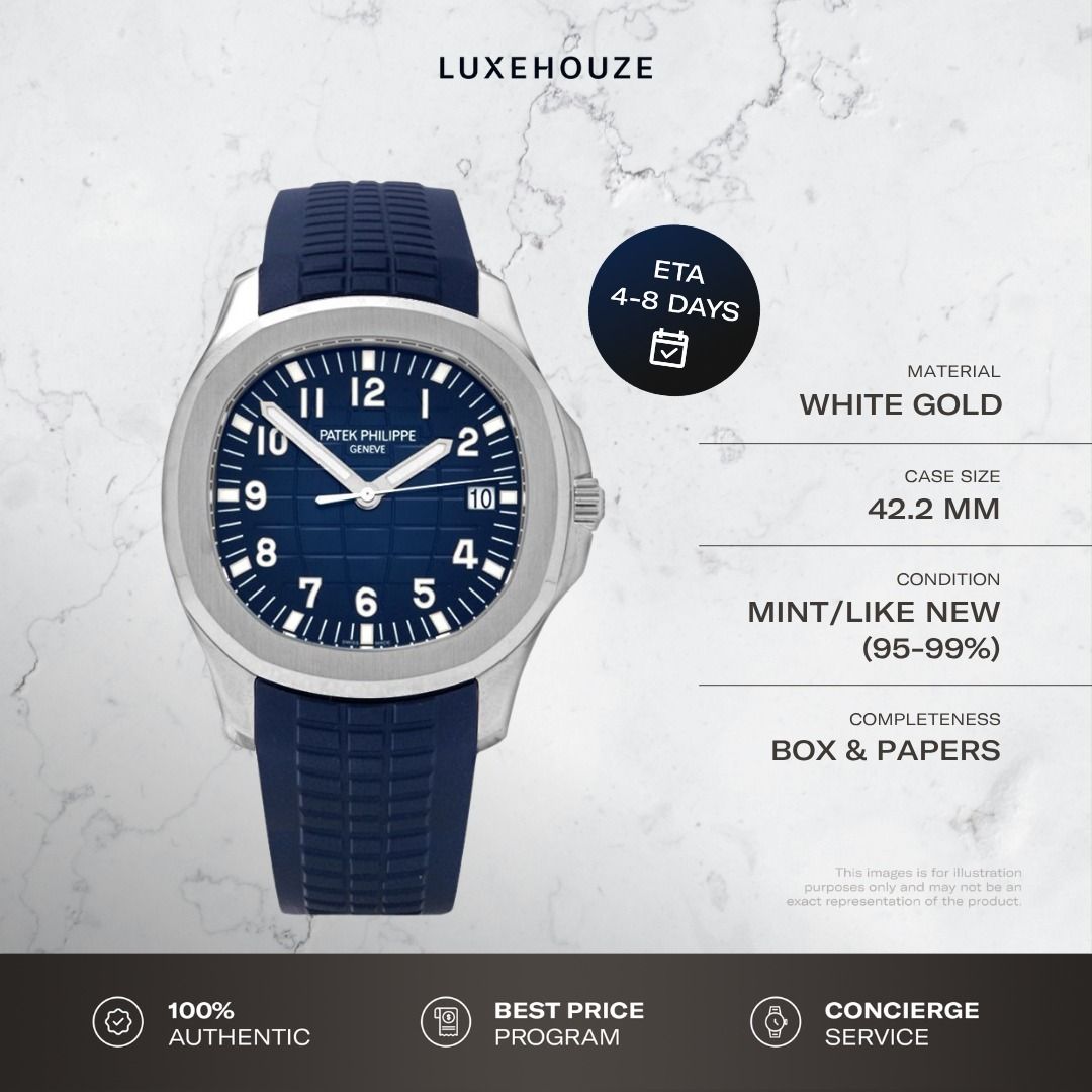 Mint 2025 Patek Philippe Aquanaut 5168G-001 Blue (Category: Watches) located in Singapore. Submitted by luxehouze (Listing ID 1445628207, Image 1). Description: Luxehouze is your trusted marketplace to buy and sell luxury goods. Luxehouze SG Pte Ltd is a licensed luxury goods marketplace and regulated dealer. WHY US? 100% Authentic with Money-Back Guarantee Best Price Program* Curated Collection * T&Cs apply. OUR SERVICES • Watch Purchase - Shop 