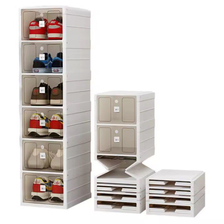 No-assembly Foldable Magnetic Stackable Shoe Organizer layered shoe cabinet/rack dustproot (Category: Storage Boxes & Baskets) located in Taguig. Submitted by joanna328 (Listing ID 1454327851, Image 1). Description: * Clean and well maintained * All magneetic doors working properly * No cracks or broken parts * RFS: Moving / decluttering Selling: * 1 × 6-tier cabinet: ₱1,250 * 1 × 2-tier cabinet: ₱350 * Take both：₱1,500（preferred） They can be sta