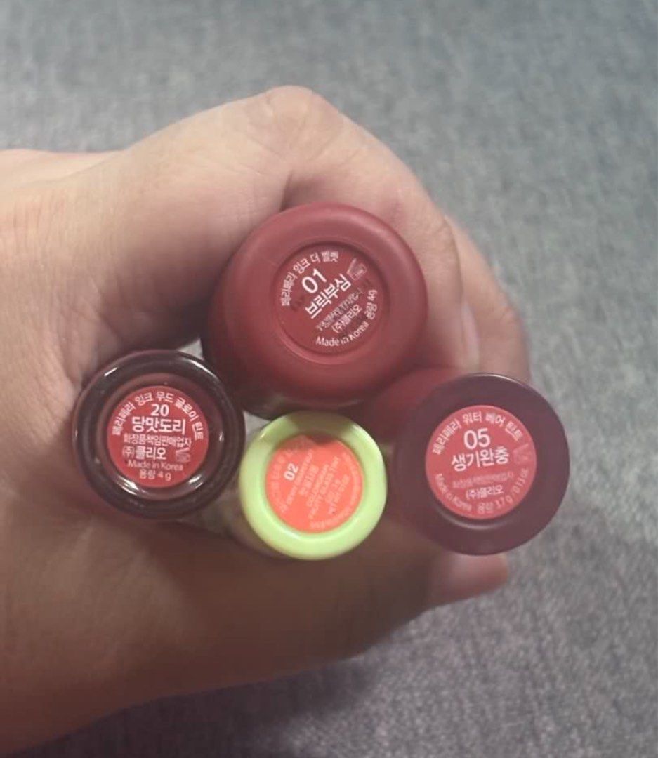 Peripera, Etude, Colorgram Lip Tints Bundle (Category: Makeup) located in Manila. Submitted by jazzaru (Listing ID 1454363575, Image 3). Description: 80 pesos each - will give discount if 3 or more Used max 3x-5x only - Etude Fixing Tint (06 Soft Walnut) - BBIA Velvet Tint (Feign Cool) - Peripera Ink Velvet (01) - Peripera Ink Moody (14) - Peripera Ink Moody (20 Brown Yakgwa) 50% remaining - Colorgram (2 Dewy Grapefruit) -Colorgram (5 Sweet Persi