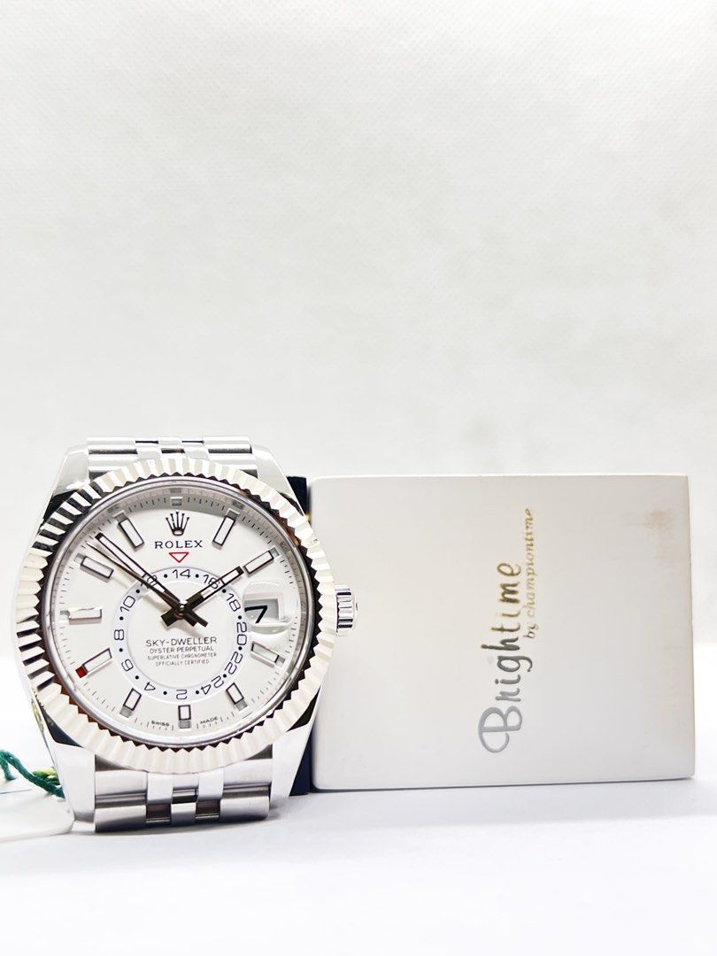 Pre Owned Rolex Oyster Sky-Dweller 326934 White Dial Automatic Steel Casing Bracelet ( Apr 22 ) (Category: Watches) located in Singapore. Submitted by brightime (Listing ID 1454299322, Image 3). Description: Pre Owned Rolex Oyster Sky-Dweller 326934 White Dial Automatic Steel Casing Bracelet ( Apr 22 ) ** Pre-Owned ** ** Mint Condition ** Model : 326934 Also known as : Oyster Sky-Dweller Annual Calendar Case size : 42mm Dial : White Dial With Lum