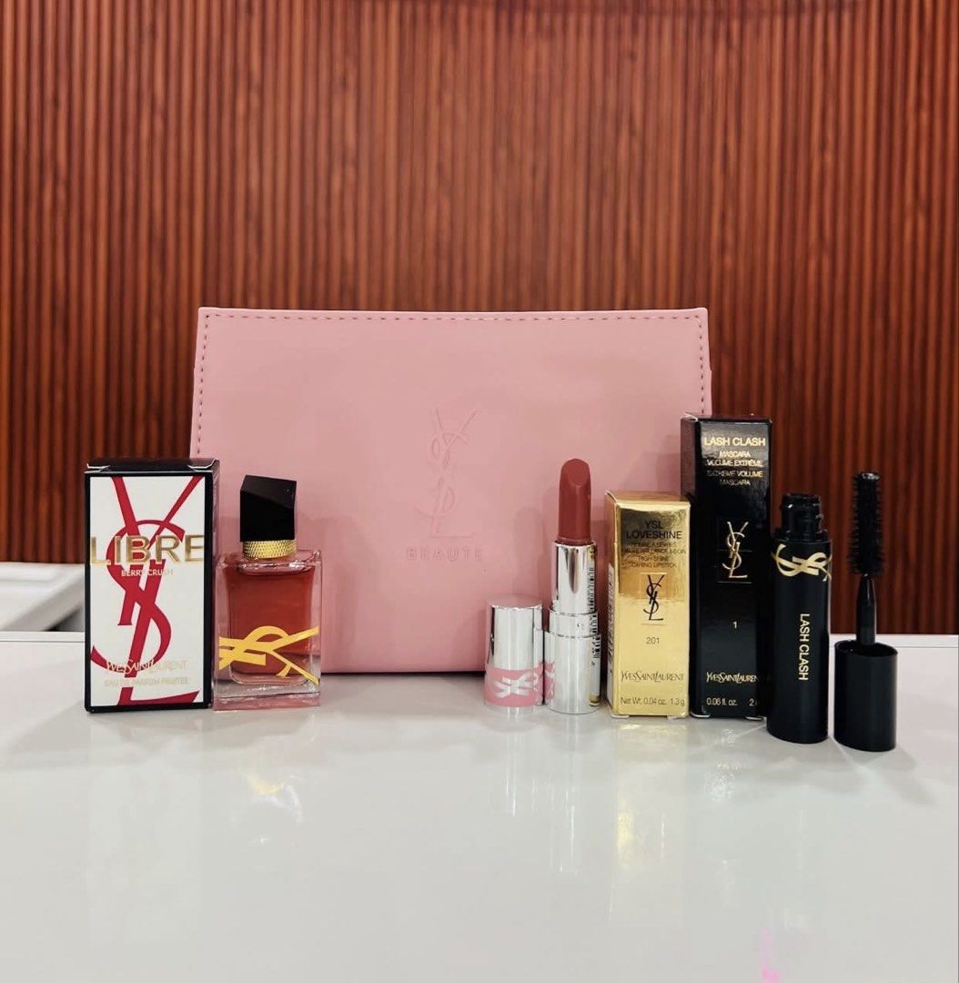 Pre-order: YSL Gift Set (Category: Makeup) located in Makati City. Submitted by shopbymimi (Listing ID 1454241577, Image 1). Description: YSL GIFT SET Inclusions: YSL Libre Berry Crush 7.5ml YSL Lash Clash Mascara 1 Noir Black 2ml YSL love Shine High-Shine Caring Lipstick 201 Rosewood Blush 1.3g.