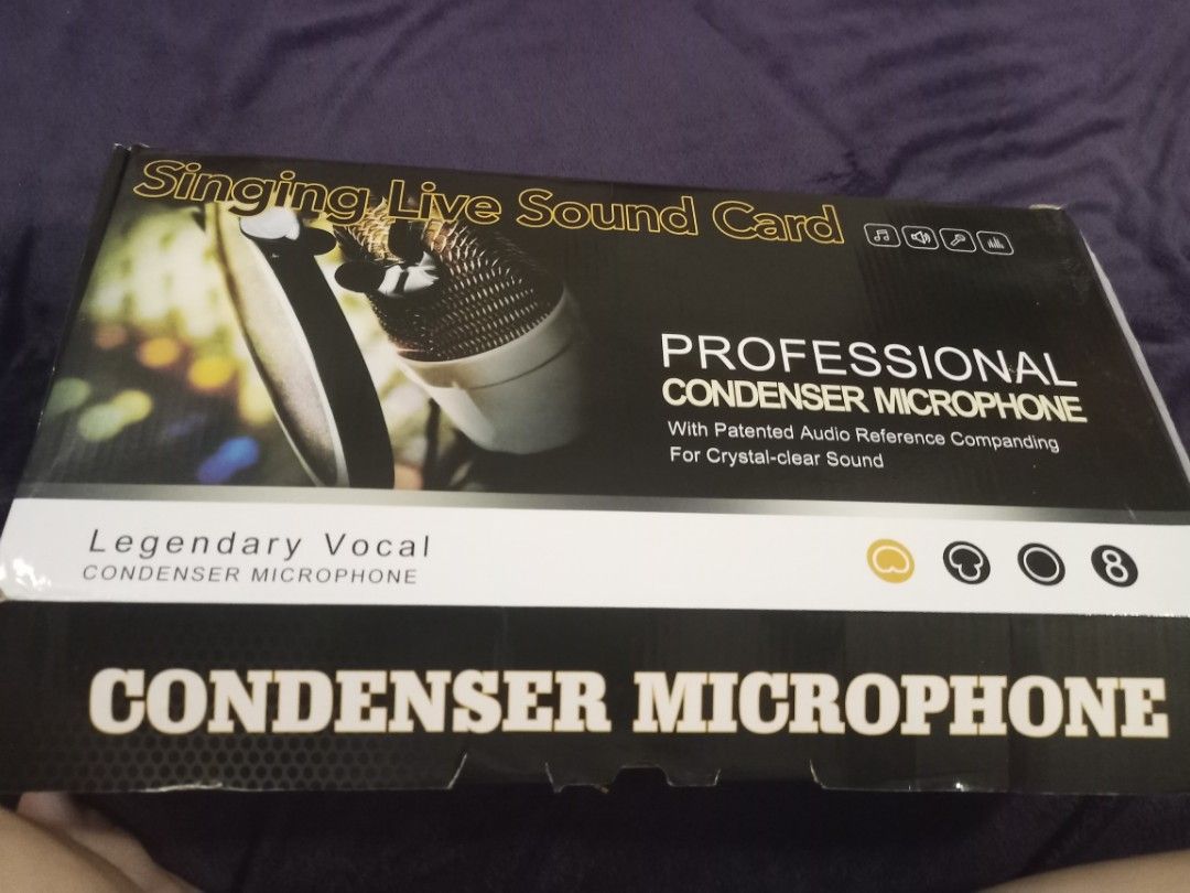 Professional Condenser Microphone Singing Live Sound Card (Category: Microphones) located in Manila. Submitted by grandfalcon.3984c2 (Listing ID 1454315482, Image 1). Description: - Crystal-clear sound for live singing and recording. - Professional condenser microphone included. - Comes with sound card, necessary cables, and pop filter. - Ideal for live streaming, vlogging, and music production. - Simple plug-and-play setup for immediate use..