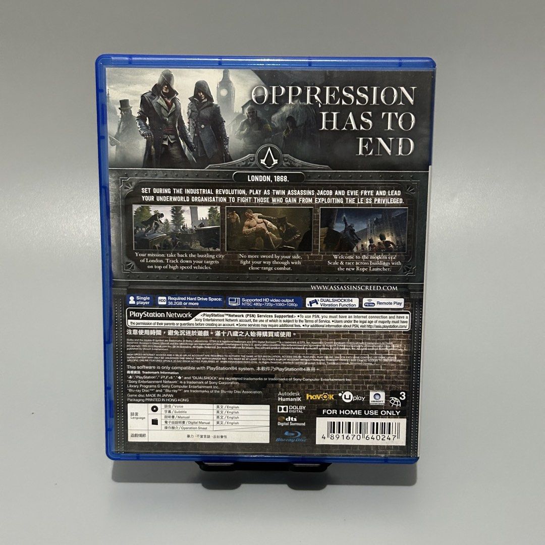 PS4: Assassins Creed Syndicate (Category: PlayStation) located in Quezon City. Submitted by argamenest (Listing ID 1454189063, Image 2). Description: Tested and Working (see last pic) location: Fairview QC .