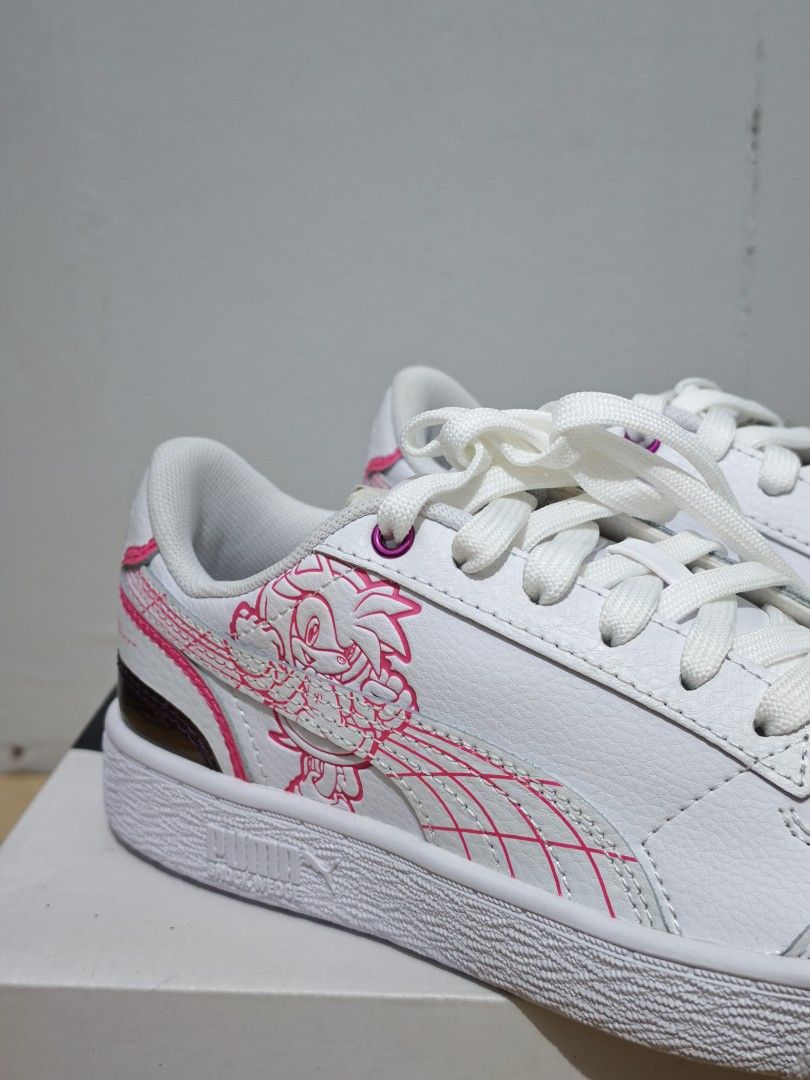 Puma x Sonic The Hedgehog White Sneakers (Category: Shoe inserts) located in Taguig. Submitted by karlaynshin (Listing ID 1454221593, Image 2). Description: - Sega x Puma - Features Sonic the Hedgehog graphics - Pink accents and detailing - Lace-up closure - Includes original box - Actual photos.