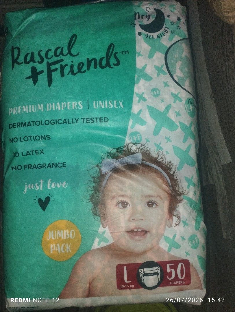 RASCAL LARGE TAPE OLD PACKAGING 50PCS. (Category: Diapers & Baby Wipes) located in Manila. Submitted by sweetieteapascua (Listing ID 1454272423, Image 1). Description: ORIGINAL PACKAGING SEALED RASCAL LARGE TAPE 50PCS-750 MANUFACTURED DATE 2024 EXPIRATION DATE 2027 PAYMENT-COD, GCASH, BANKTRANSFER.