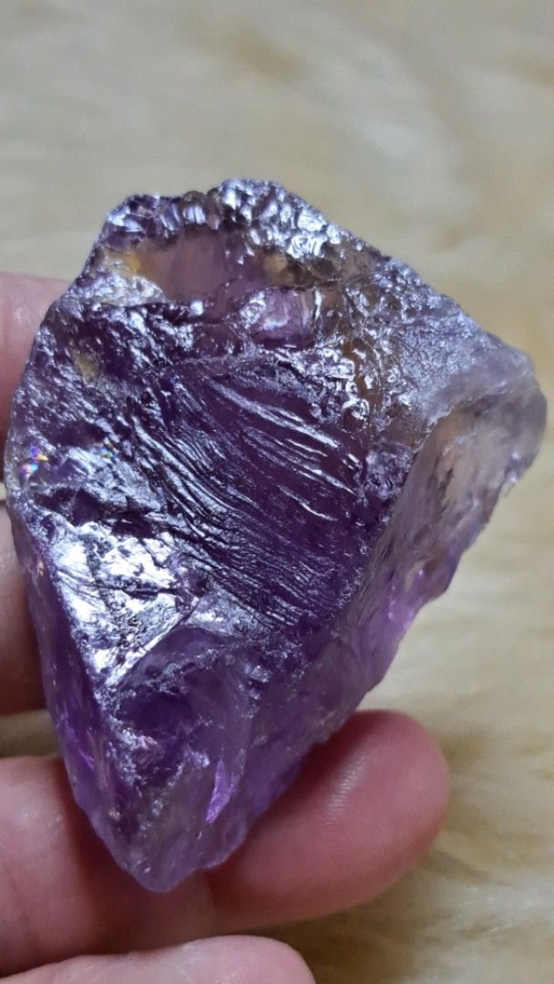 Raw Amethyst Crystal Cluster - Natural Purple Gemstone (Category: Precious Stones) located in Quezon City. Submitted by crystallinehaven (Listing ID 1454269738, Image 1). Description: RAW NATURAL RAINBOW AMETHYST GEMSTONE ♦️1 AVAILABLE ONLY ♦️488 neg - Genuine raw amethyst crystal with rainbow inclusion - Deep, rich purple color - Unique natural formations - Coin-sized (refer to last photo for scale - Please note: Natural stone, so expect slight 