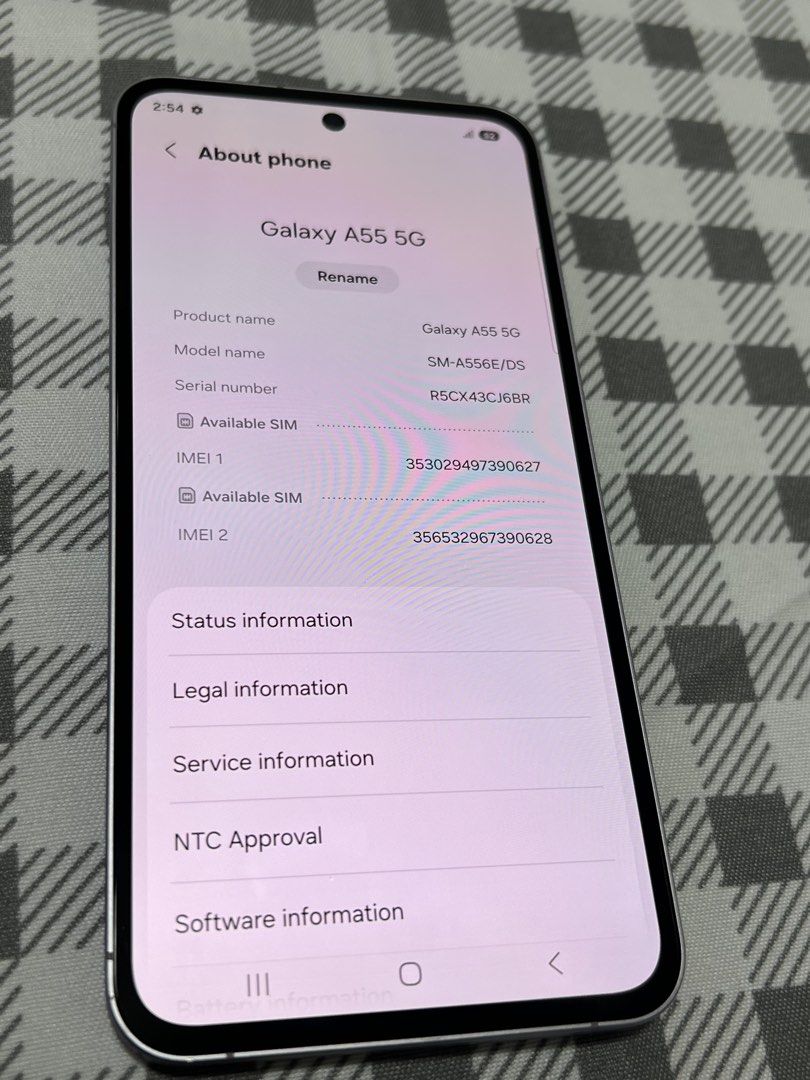 Samsung A55 256GB (Category: Samsung) located in Caloocan City. Submitted by jes1412671 (Listing ID 1454257898, Image 2). Description: Phone is like brand new. Nagamit lang for banking apps OTP. Dual sim. No scratches. Unit only, no box and charger. Unli check. NTC approved. Slightly negotiable. .