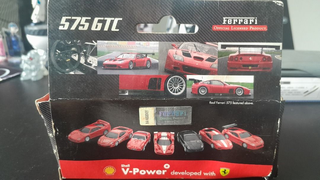 Shell - V-Power Ferrari 575 GTC (Category: Vehicle & Diecast Models) located in Cainta. Submitted by lesleyblckvlvt (Listing ID 1454238300, Image 3). Description: A genuine Shell Ferrari 575 GTC model car from the 2006 Ferrari Collection. Good for diecast collectors, Ferrari enthusiasts, or anyone collecting Shell V-Power promo sets. - The original exterior box is included, although the box shows noticeable signs of shelf wear and deterioration d