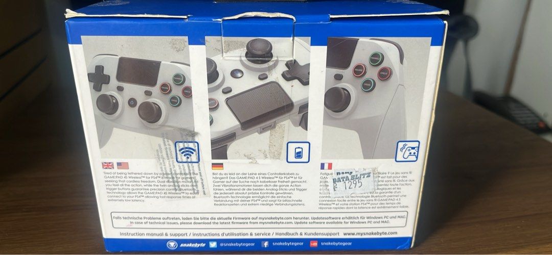 Snakebyte Game:Pad 4 S Wireless Controller for PS4 (Category: PlayStation) located in Pasig City. Submitted by jnzmrq1003 (Listing ID 1454290115, Image 2). Description: - Wireless Controller for PS4, PS4 Slim, and PS4 Pro - Connects via Bluetooth - Built-in rechargeable battery - Dual vibration feature for immersive gameplay - Tested and works great - Comes with original packaging.