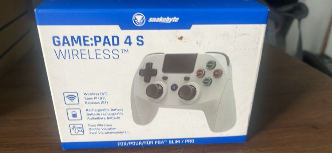 Snakebyte Game:Pad 4 S Wireless Controller for PS4 (Category: PlayStation) located in Pasig City. Submitted by jnzmrq1003 (Listing ID 1454290115, Image 3). Description: - Wireless Controller for PS4, PS4 Slim, and PS4 Pro - Connects via Bluetooth - Built-in rechargeable battery - Dual vibration feature for immersive gameplay - Tested and works great - Comes with original packaging.