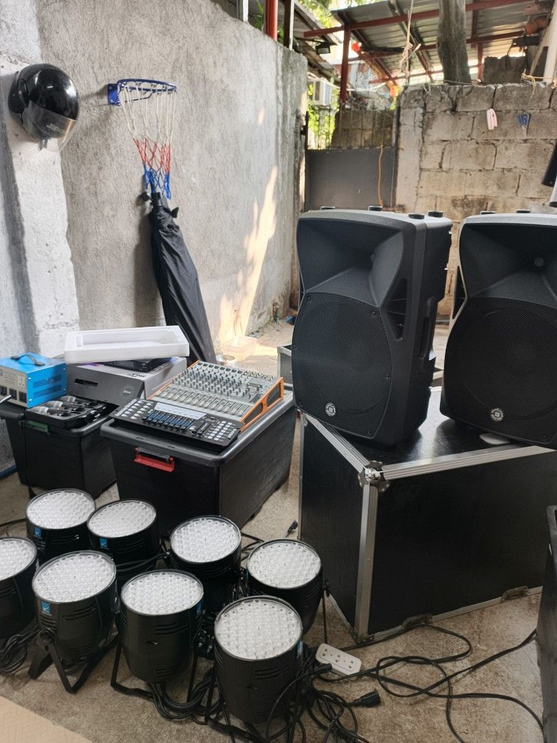 Sound system for sale (Category: Other Audio Equipment) located in Quezon City. Submitted by darkillumi96099 (Listing ID 1454237678, Image 1). Description: Rfs: mag abroad na ‎Top pro xcs15a 2pcs ‎Prostax mic wiresless mic 2pcs ‎Mixer kevler 12channel ‎Par led 8pcs lp0001hplus Wharfdale original ‎wired mic 3 pcs ‎Stand speaker 2pcs ‎Stand light 1pc ‎Mic stand 2pcs ‎Mega box 4pcs Assorted ‎Xlr cables 8pcs (15-25 meters) Assorted ‎Extension cords 5
