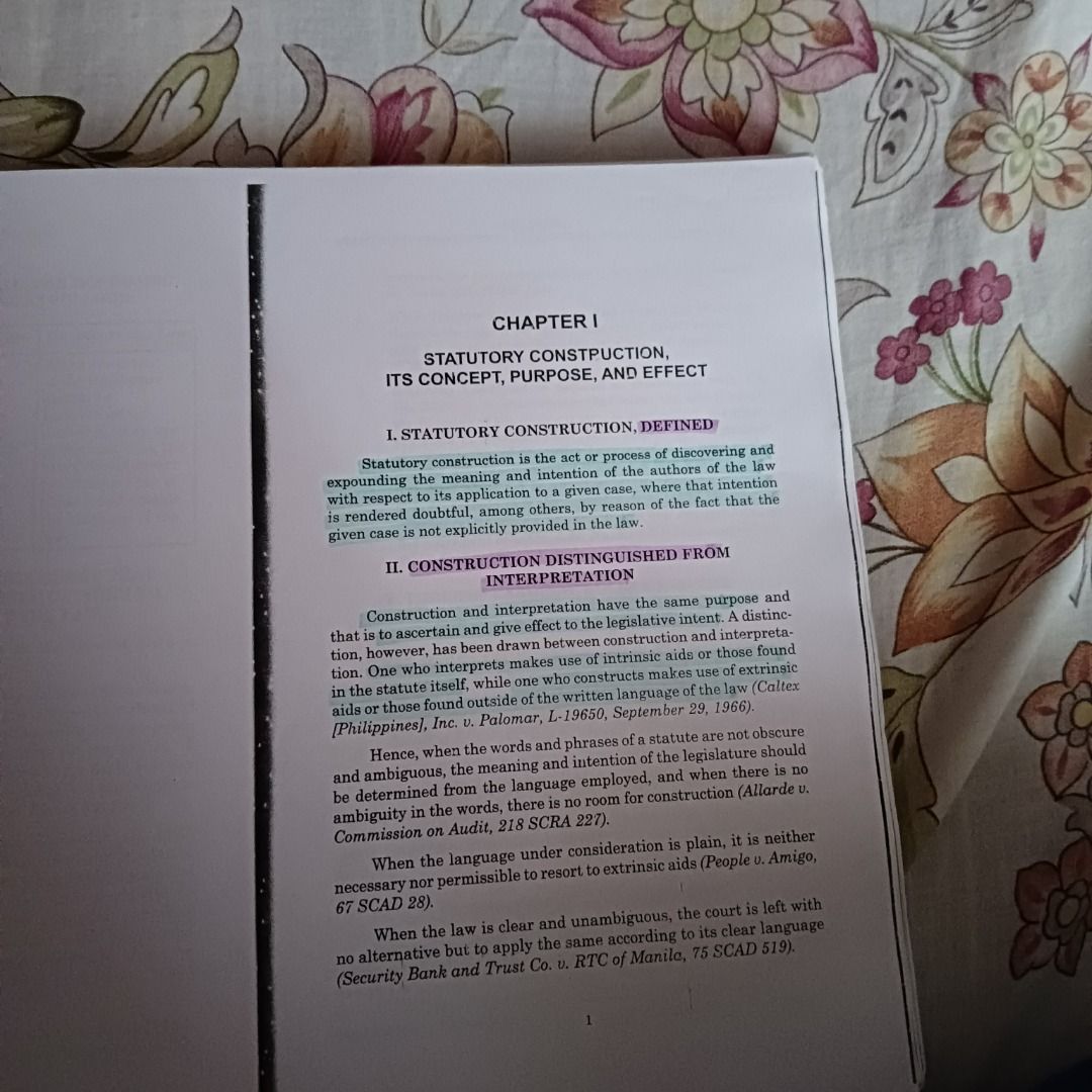 Statutory Construction (2015) by Suarez (Ring-bound) (Category: Textbooks) located in Quezon City. Submitted by shuangjiang (Listing ID 1454244322, Image 1). Description: Book title: Statutory Construction (2015) - Ring-bound Author: Rolando A. Suarez Condition: no front page, start is table of contents, minimal highlights and annotations, very good condition Price: 200 pesos MOP: GCash (pay as you order) Location: Quezon City Shipping via Lalamo