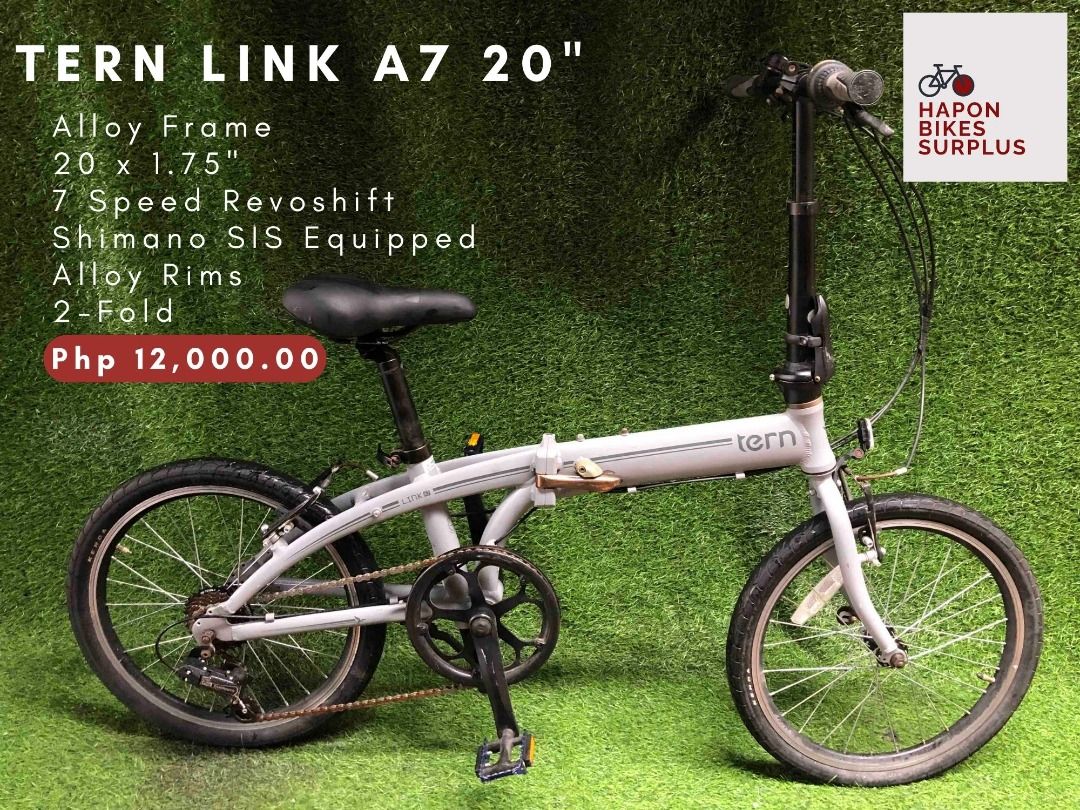 Tern Link A7 20" Folding Bike (Category: Bicycles) located in Valenzuela. Submitted by haponbikessurplus (Listing ID 1454233770, Image 1). Description: - Tern Link A7 Folding Bike - Lightweight Alloy Frame - Alloy Rims - 20 x 1.75" Tires - 7-Speed Shimano SIS with Revoshift - 2-Fold Design for Compact Storage - Ideal for Commuting and Casual Rides.