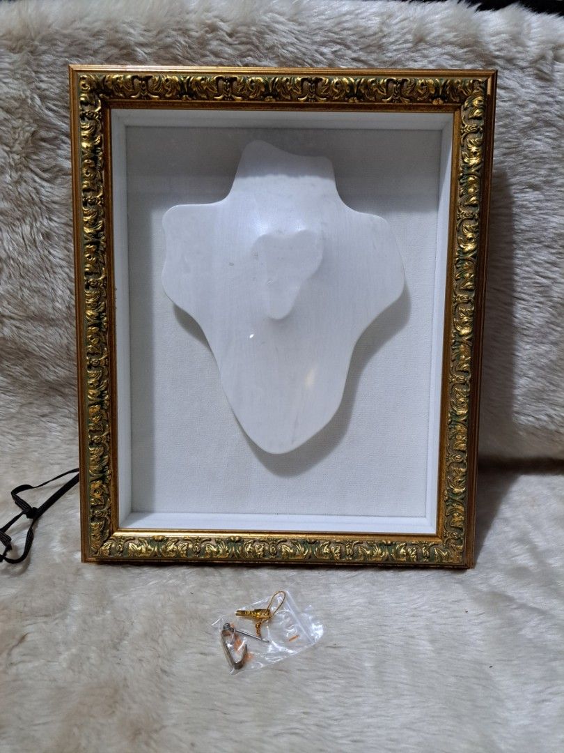 Vintage Style Shadow Box Frame with Display Insert (Category: Frames & Pictures) located in Quezon City. Submitted by sbvdmanaog (Listing ID 1454354102, Image 1). Description: - Elegant wooden shadow box frame - Ornate gold trim - White cloud/abstract display insert - Hinged opening with clear glass front - Includes a bag of miniature decorative items - Ideal for showcasing small collectibles or keepsakes - Solid wood back.